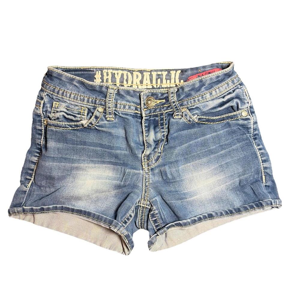 Y2K Hydraulic Lola Curvy Jean Shorts Size 3/4 Dark Wash Denim Low Rise Fit VTG